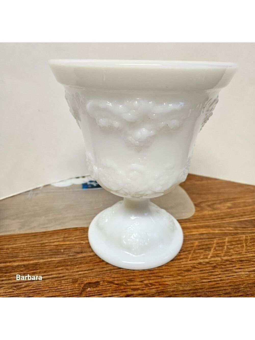 Vintage E. O. Brody Embossed Decorative Milk Glass Pedestal Vase/Candy Vessel